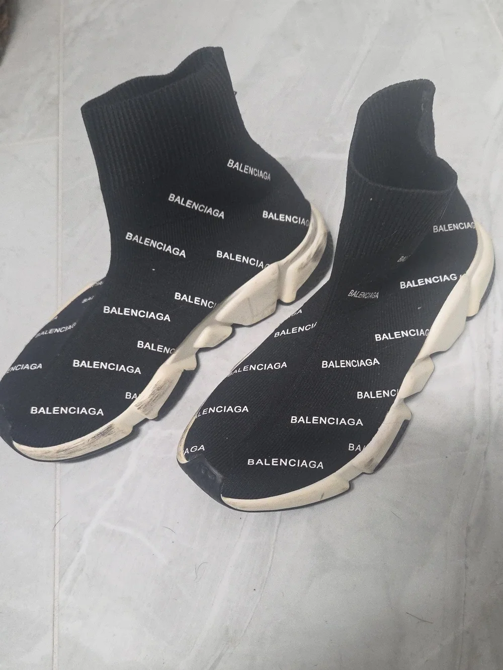 Balenciaga Black and White Logo Sock Sneakers Size 37
